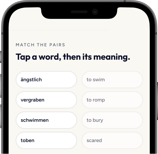 Tildi Match the Pairs game pairing German words with their English meanings