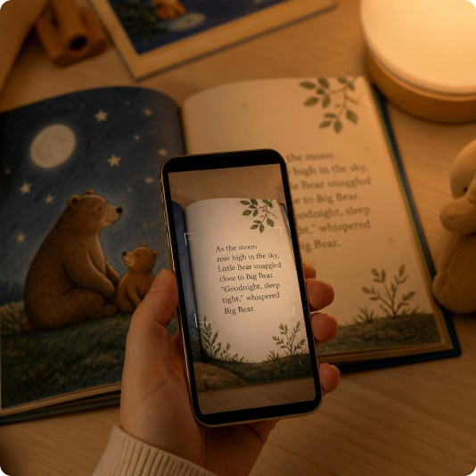 Scanning a page of a German picture book with the Tildi app